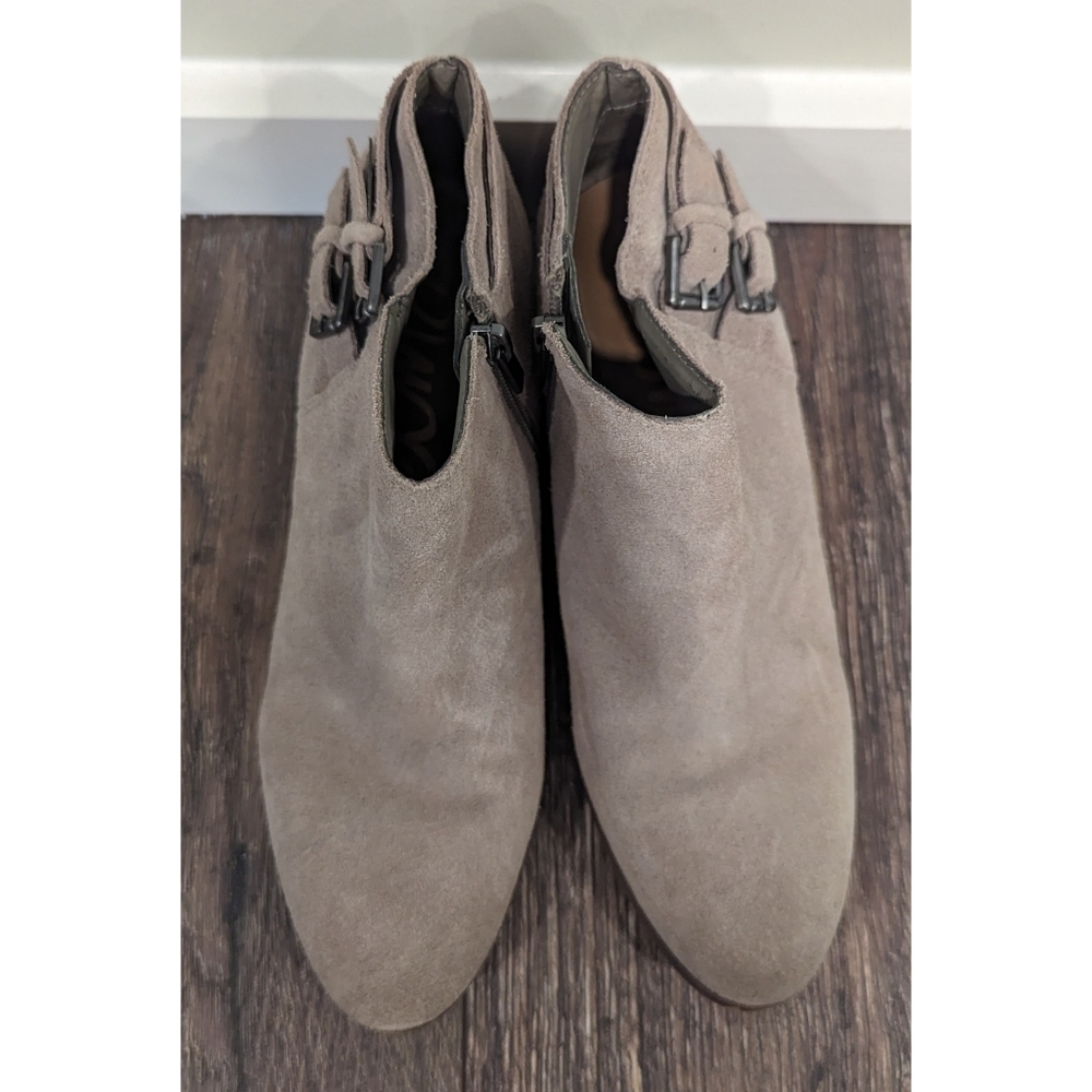 Sam Edelman Grey Leather Suede Petal Heeled Ankle Boots Size 7 - Picture 3 of 11